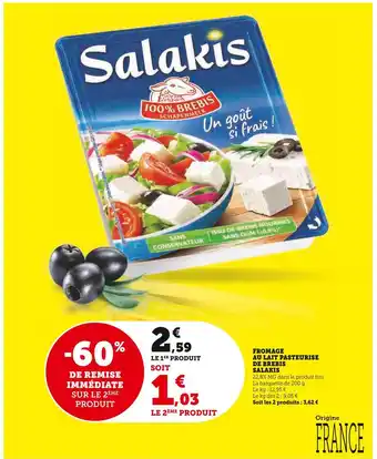 U Express Salakis fromage au lait pasteurise de brebis offre