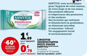 Super U Sanytol lingettes desinfectantes multi-usages* offre