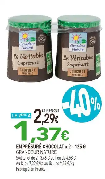 naturéO Grandeur nature emprésuré chocolat x 2 offre