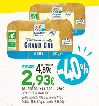 Grandeur nature beurre doux lait cru