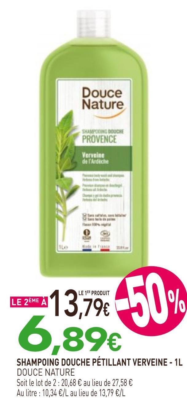 naturéO Douce nature shampoing douche pétillant verveine offre