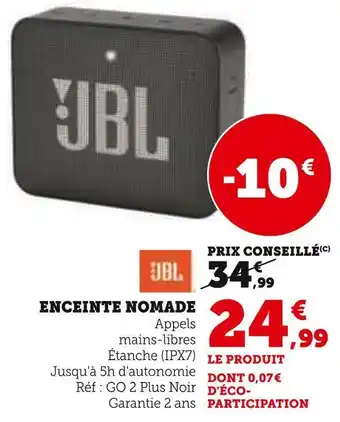 Hyper U Jbl enceinte nomade offre