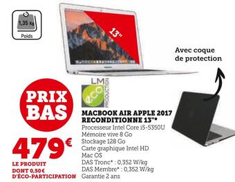 Hyper U Apple macbook air 2017 reconditionne 13 offre