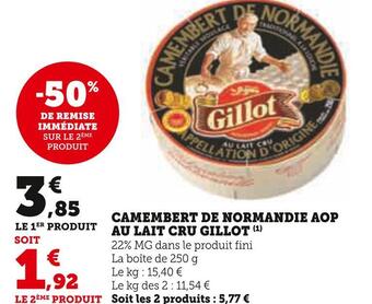 Hyper U Gillot camembert de normandie aop au lait cru offre