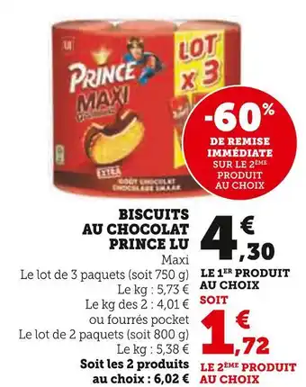 Prince lu biscuits au chocolat