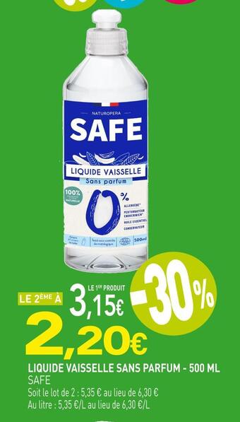 naturéO Safe liquide vaisselle sans parfum offre