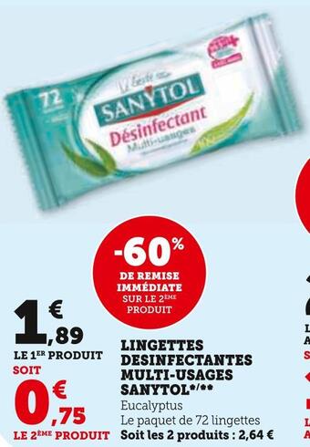 Hyper U Sanytol lingettes desinfectantes multi-usages* offre