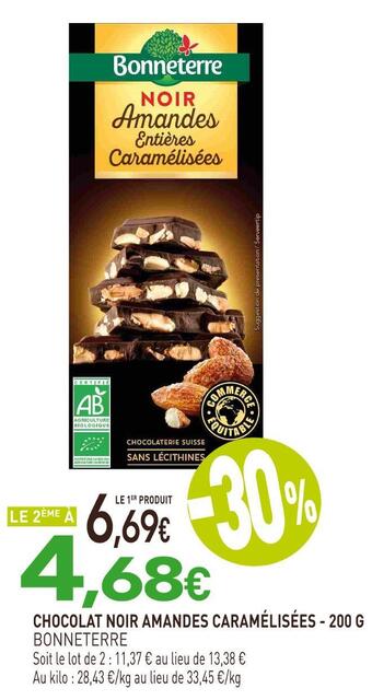 naturéO Bonneterre chocolat noir amandes caramélisées offre