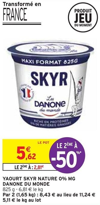 Intermarché YAOURT SKYR NATURE 0% MG DANONE DU MONDE offre