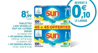 Intermarché TABLETTES LAVE VAISSELLE TOUT EN 1 CITRON 45 +45 OFFERTES offre