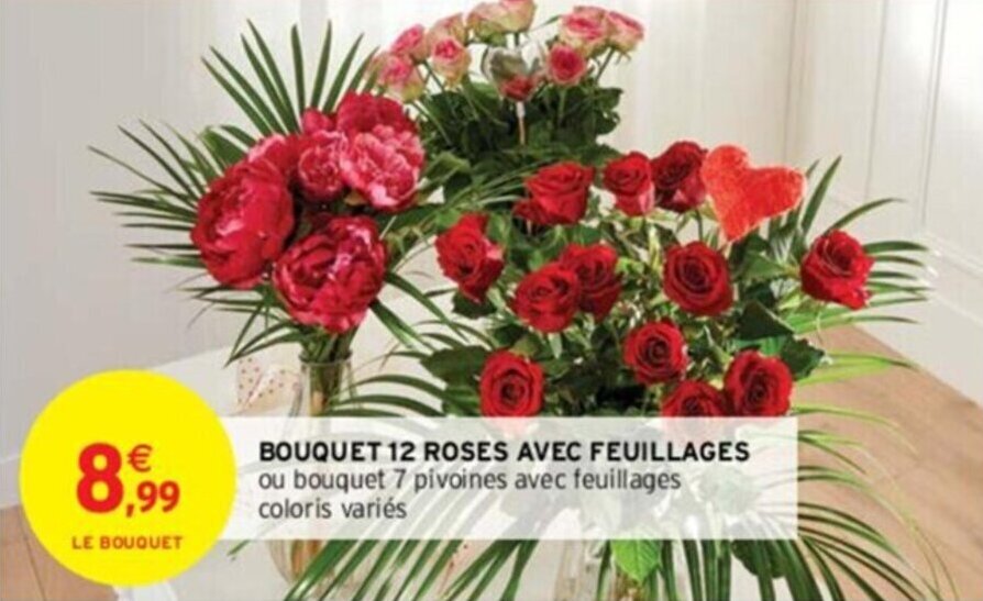 Intermarché BOUQUET 12 ROSES AVEC FEUILLAGES offre