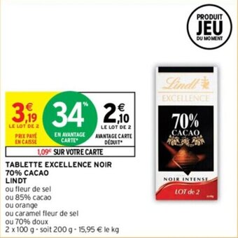 Intermarché TABLETTE EXCELLENCE NOIR 70% CACAO LINDT offre