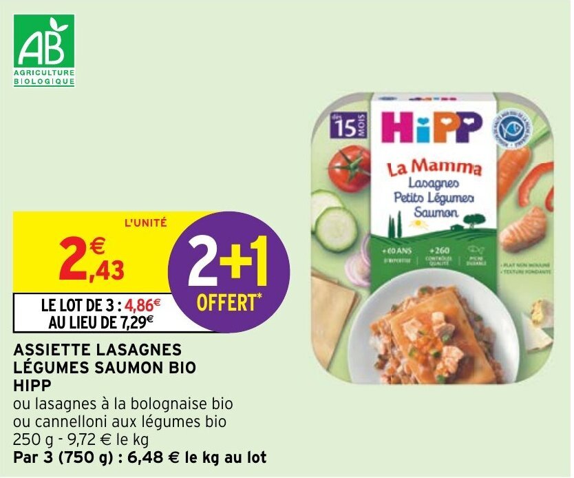 Intermarché Hyper ASSIETTE LASAGNES LÉGUMES SAUMON BIO HIPP offre