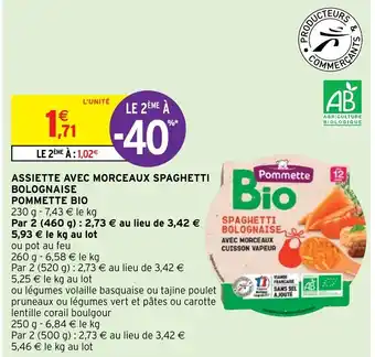 Intermarché Hyper ASSIETTE AVEC MORCEAUX SPAGHETTI BOLOGNAISE offre