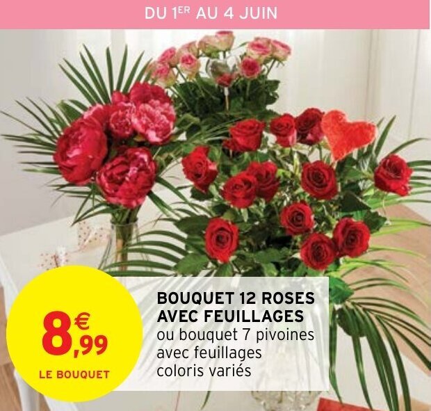 Intermarché Hyper BOUQUET 12 ROSES AVEC FEUILLAGES offre