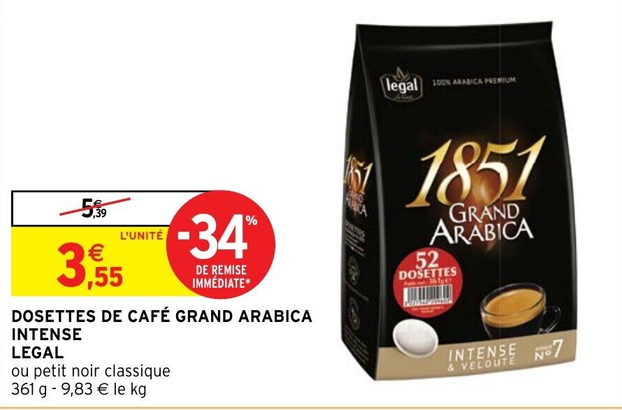 Intermarché Hyper DOSETTES DE CAFÉ GRAND ARABICA offre