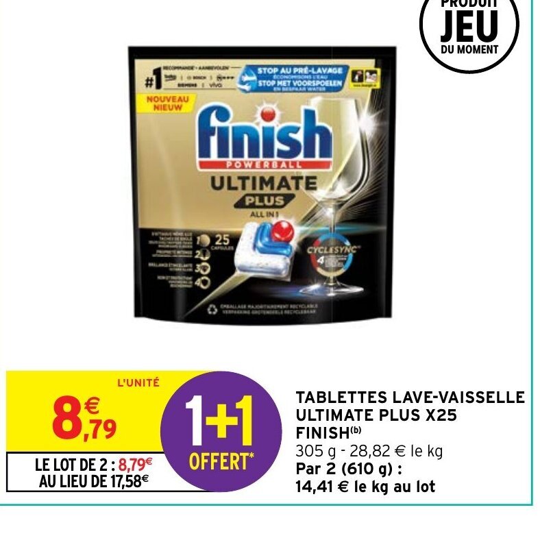 Intermarché Hyper TABLETTES LAVE-VAISSELLE ULTIMATE PLUS X25 FINISH (b) offre