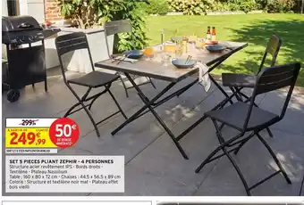 SET 5 PIECES PLIANT ZEPHIR - 4 PERSONNES Structure acier revêtement IPS - Bords droits -