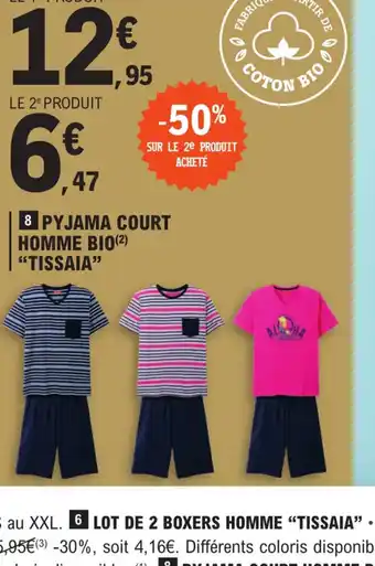 E.Leclerc 8 PYJAMA COURT HOMME BIO(²) "TISSAIA" offre