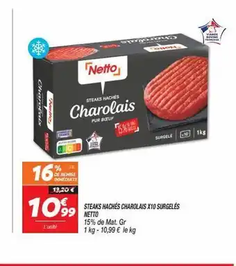 Netto Steak haché charolais x10 surgelés netto offre