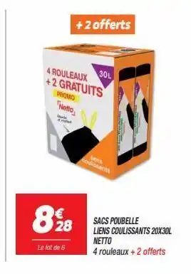 Netto Sacs poubelle liens coulissants 20x30l netto offre
