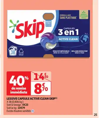 Auchan LESSIVE CAPSULE ACTIVE CLEAN SKIP(¹) offre