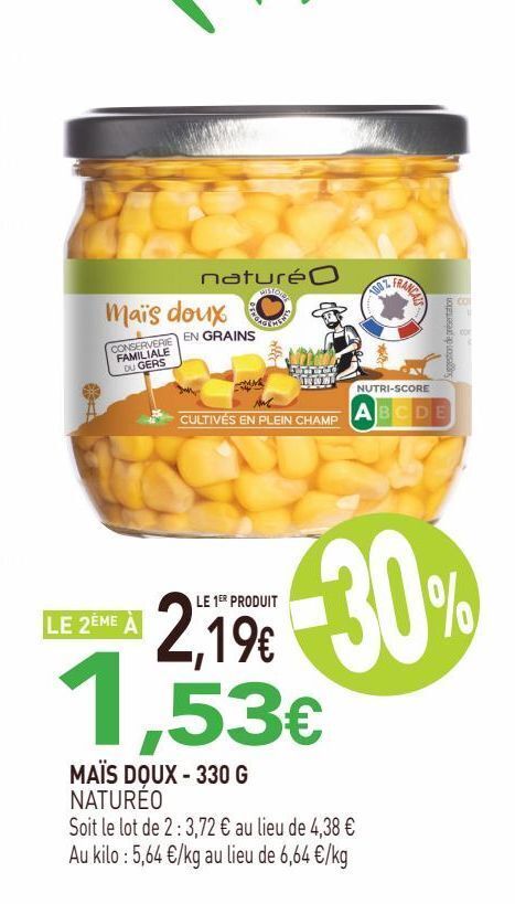 naturéO Maïs doux 330g offre