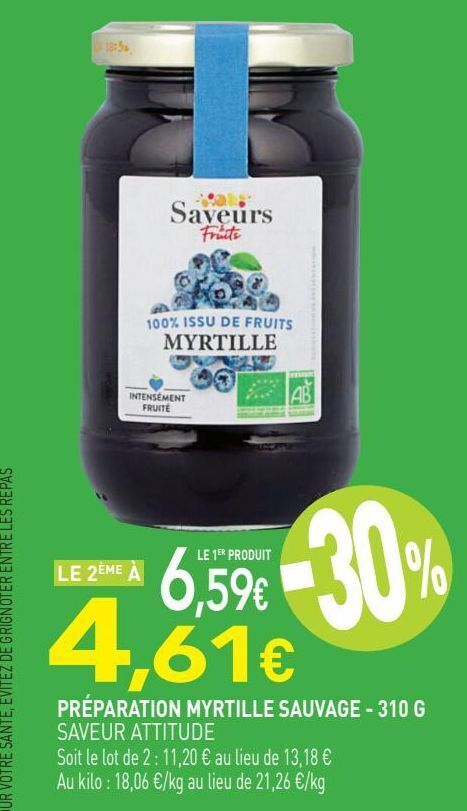 naturéO Preparation myrtille sauvage 310g offre