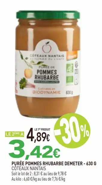 naturéO Purée pommes rhubarbe demeter 630 g offre
