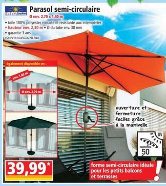 Norma Parasol semi-circulaire offre