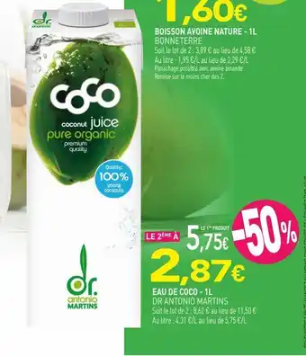 naturéO Eau de coco 1l offre