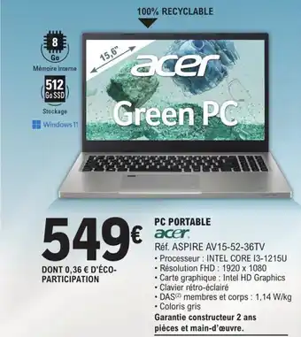 E.Leclerc PC PORTABLE acer. offre
