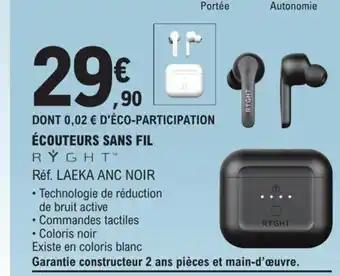 E.Leclerc ÉCOUTEURS SANS FIL RÝGHT™ offre