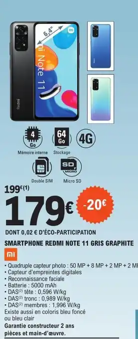 E.Leclerc SMARTPHONE REDMI NOTE 11 GRIS GRAPHITE offre