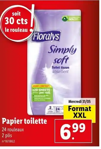 Lidl Papier toilette 24 rouleaux 2 plis offre