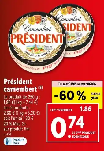 Lidl Président camembert (²) offre
