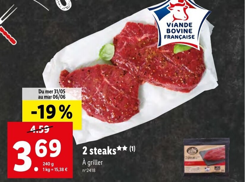 Promo 2 steaks** (1) chez Lidl