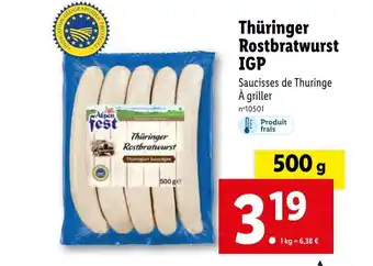 Lidl Thüringer Rostbratwurst IGP offre