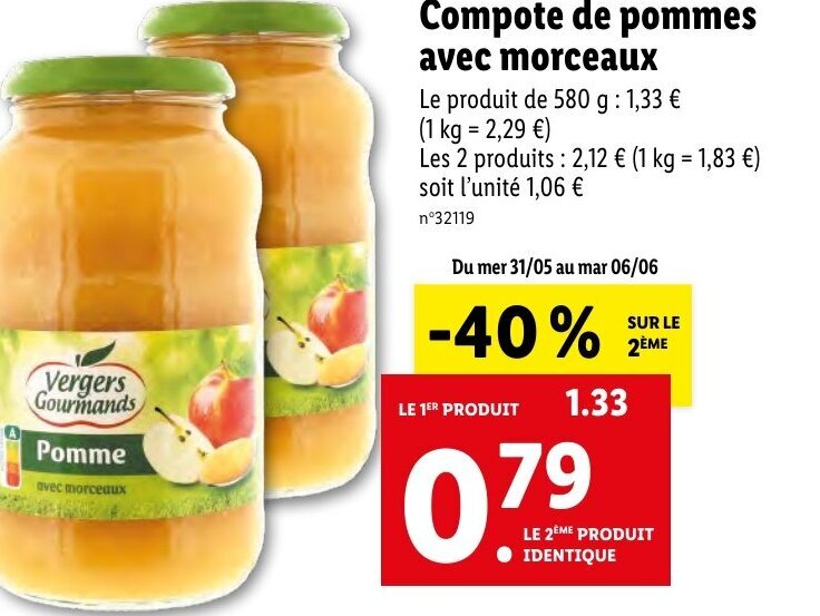 Promo Compote de pommes avec morceaux chez Lidl