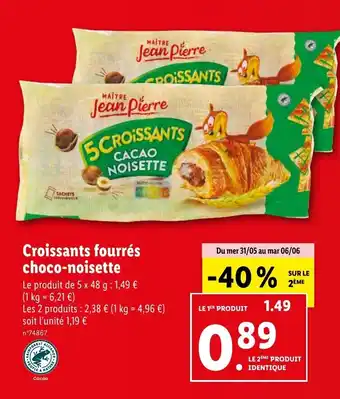 Lidl Croissants fourrés choco-noisette offre
