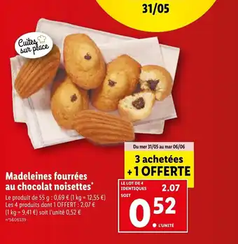 Lidl Madeleines fourrées au chocolat noisettes* offre