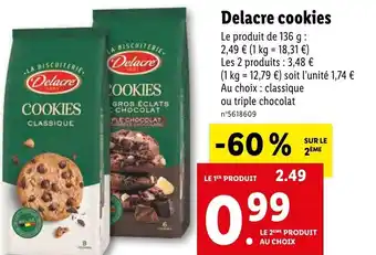 Lidl Delacre cookies Le produit de 136 g : 2,49 € (1 kg = 18,31 €) offre