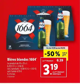 Lidl Bières blondes 1664* offre