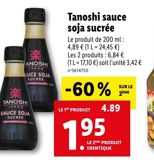 Promo Tanoshi sauce soja sucrée chez Lidl