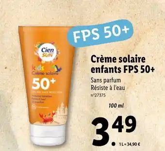 Lidl Crème solaire enfants FPS 50+ offre