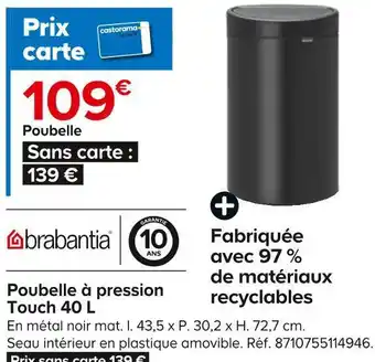 Castorama Brabantia poubelle à pression touch 40 l offre