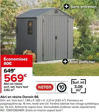 Castorama Keter abri en résine darwin 66 offre
