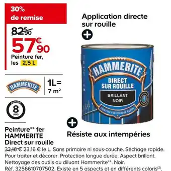 Castorama Hammerite peinture* fer direct sur rouille offre