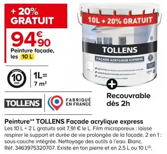 Castorama Tollens peinture* façade acrylique express offre