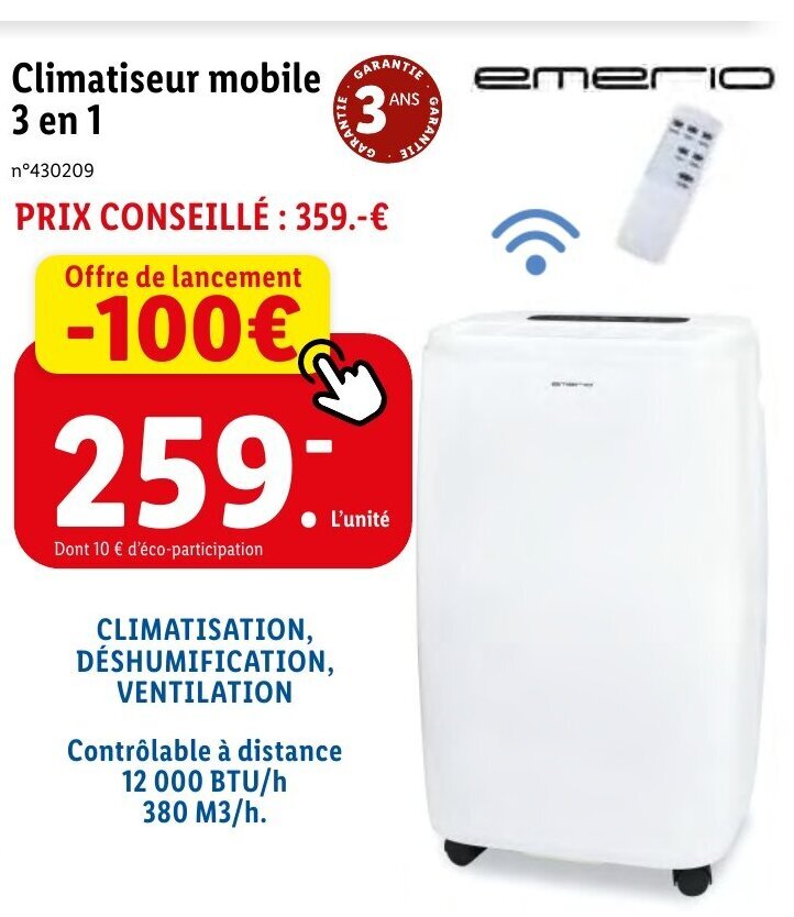 Lidl Climatiseur mobile 3 en 1 offre